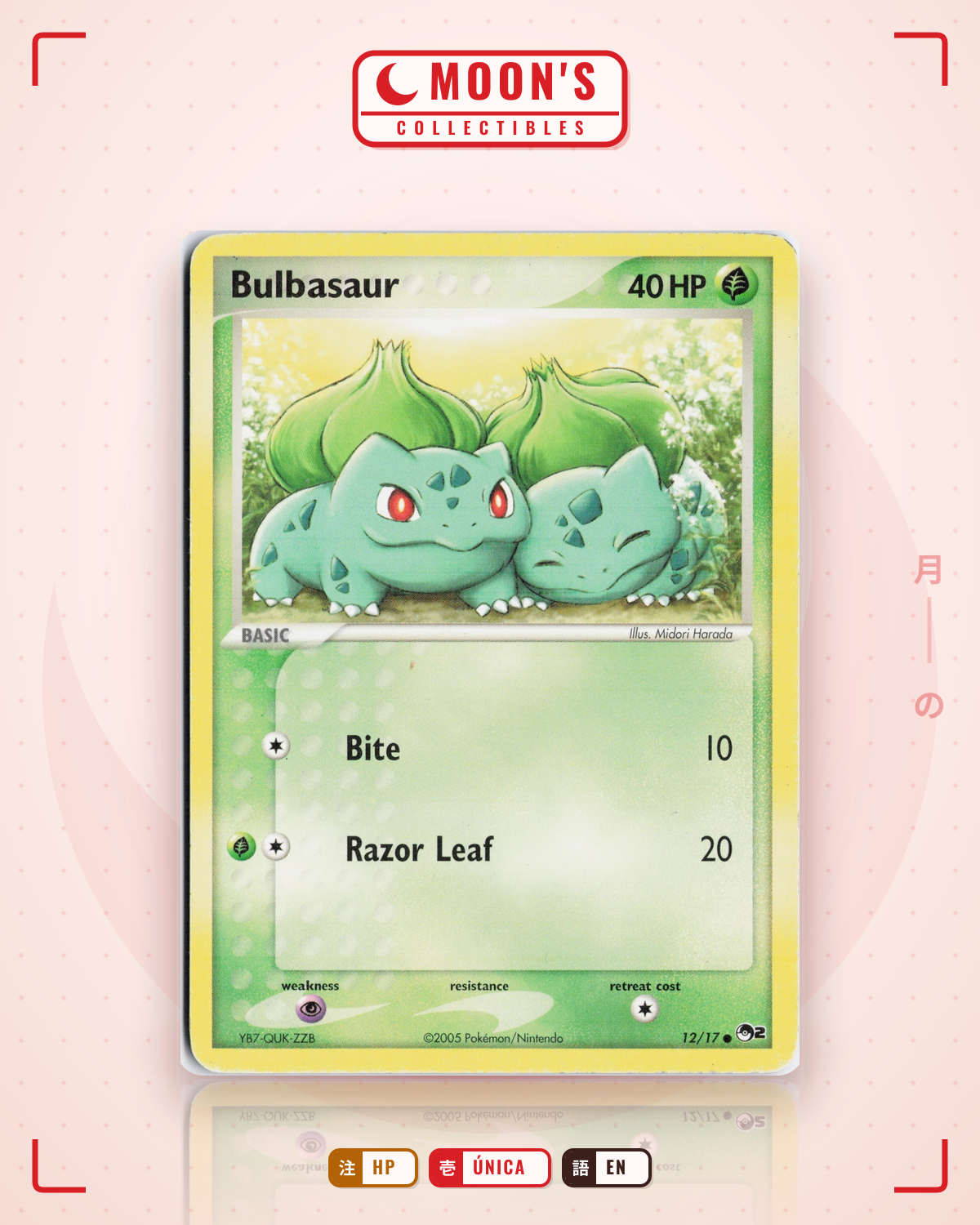 Carta Pokémon Bulbasaur · POP Series 2 #12/17 (HP) — pieza única en Moon's Collectibles México