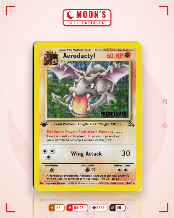 Carta Pokémon Aerodactyl · Fossil #1/62 (HP) — pieza única en Moon's Collectibles México