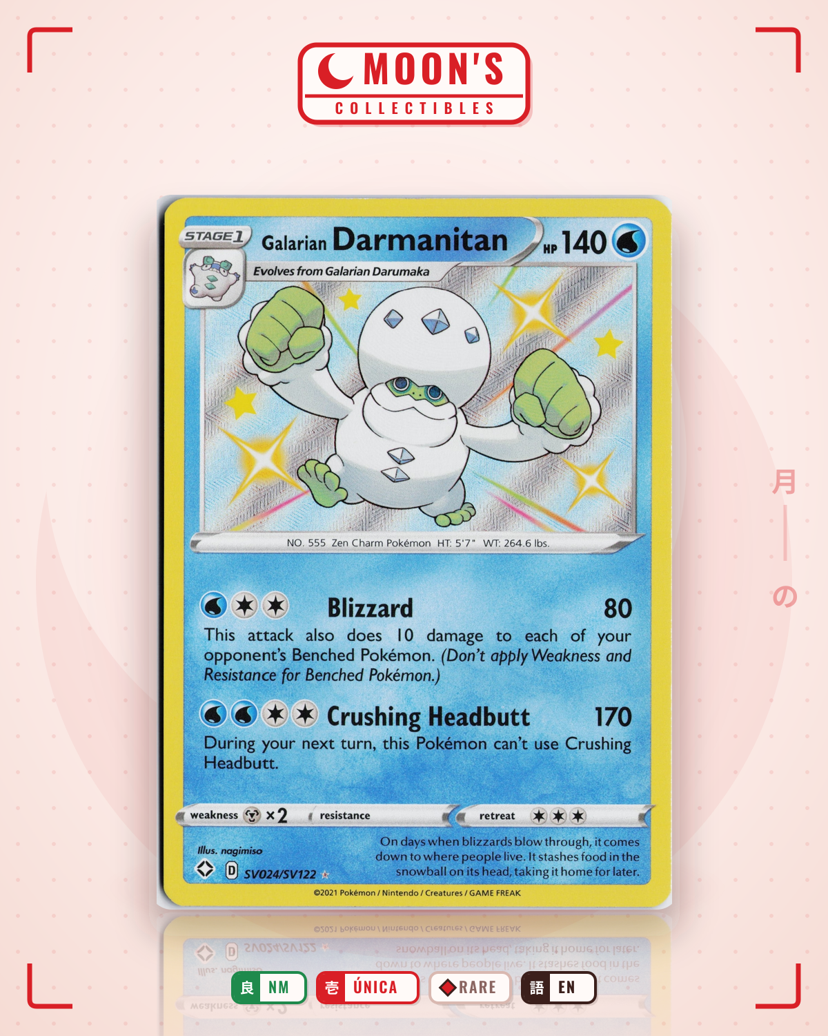 Carta Pokémon Galarian Darmanitan · Shining Fates Shiny Vault #SV024/SV122 (NM) — pieza única en Moon's Collectibles México