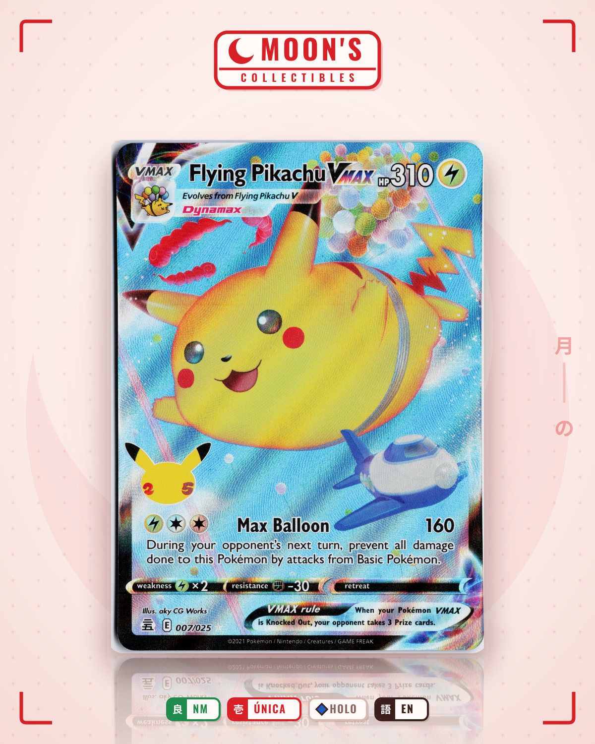 Carta Pokémon Flying Pikachu VMAX · Celebrations #7 (NM) — pieza única en Moon's Collectibles México