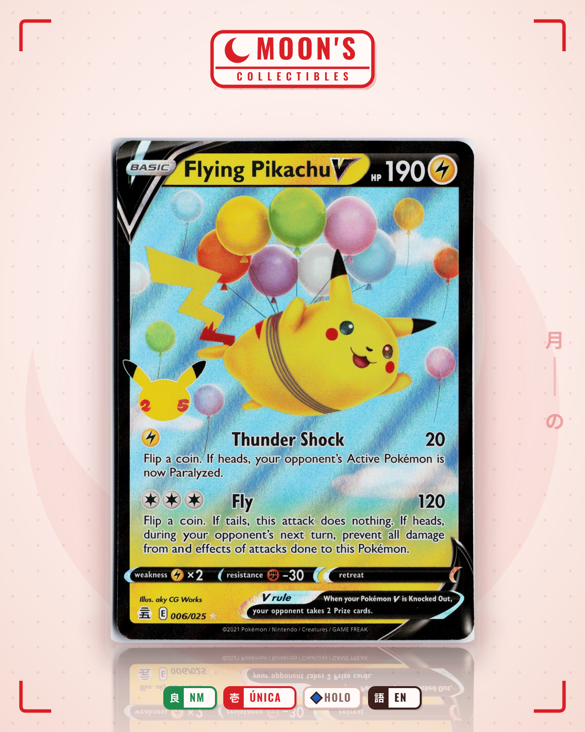 Carta Pokémon Flying Pikachu V · Celebrations #6 (NM) — pieza única en Moon's Collectibles México