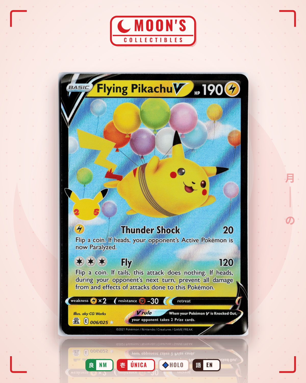 Carta Pokémon Flying Pikachu V · Celebrations #6 (NM) — pieza única en Moon's Collectibles México