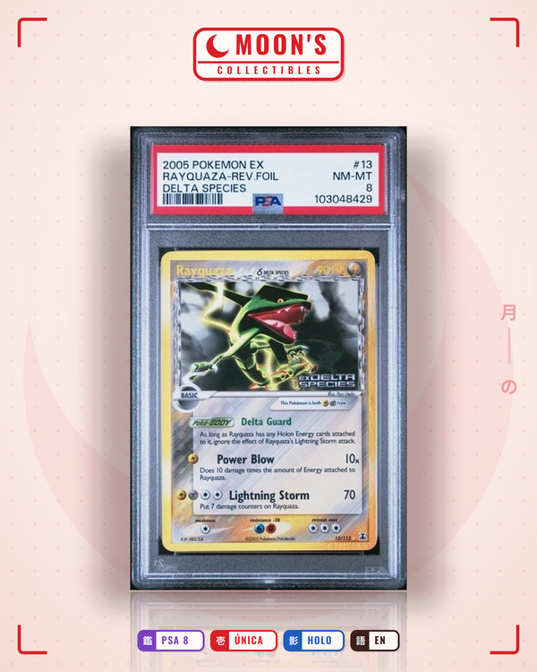 Carta Pokémon Rayquaza δ · Delta Species #13/113 (PSA 8) — pieza única en Moon's Collectibles México