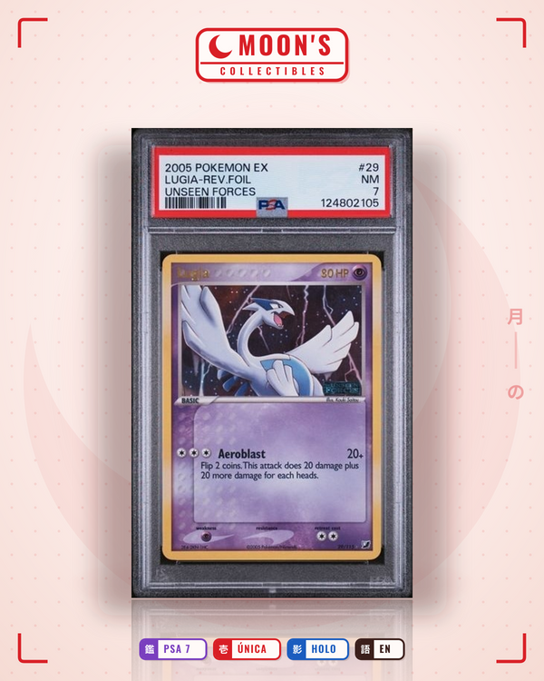 Carta Pokémon Lugia · Unseen Forces #29/115 (PSA 7) — pieza única en Moon's Collectibles México