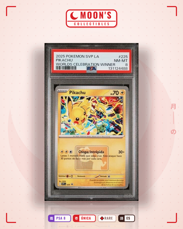 Carta Pokémon Pikachu · Scarlet & Violet Black Star Promos #225 (PSA 8) — pieza única en Moon's Collectibles México