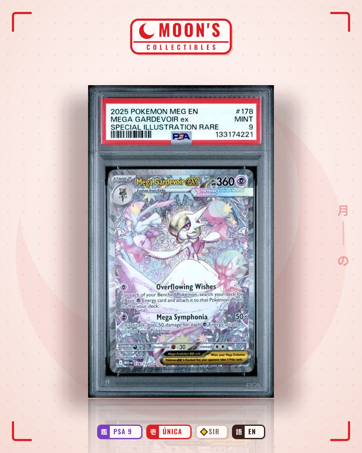 Carta Pokémon Mega Gardevoir ex · Mega Evolution #178/132 (PSA 9) — pieza única en Moon's Collectibles México