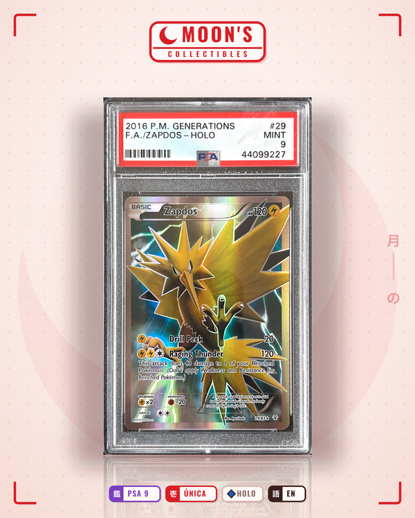 Carta Pokémon Zapdos · Generations #29/83 (PSA 9) — pieza única en Moon's Collectibles México
