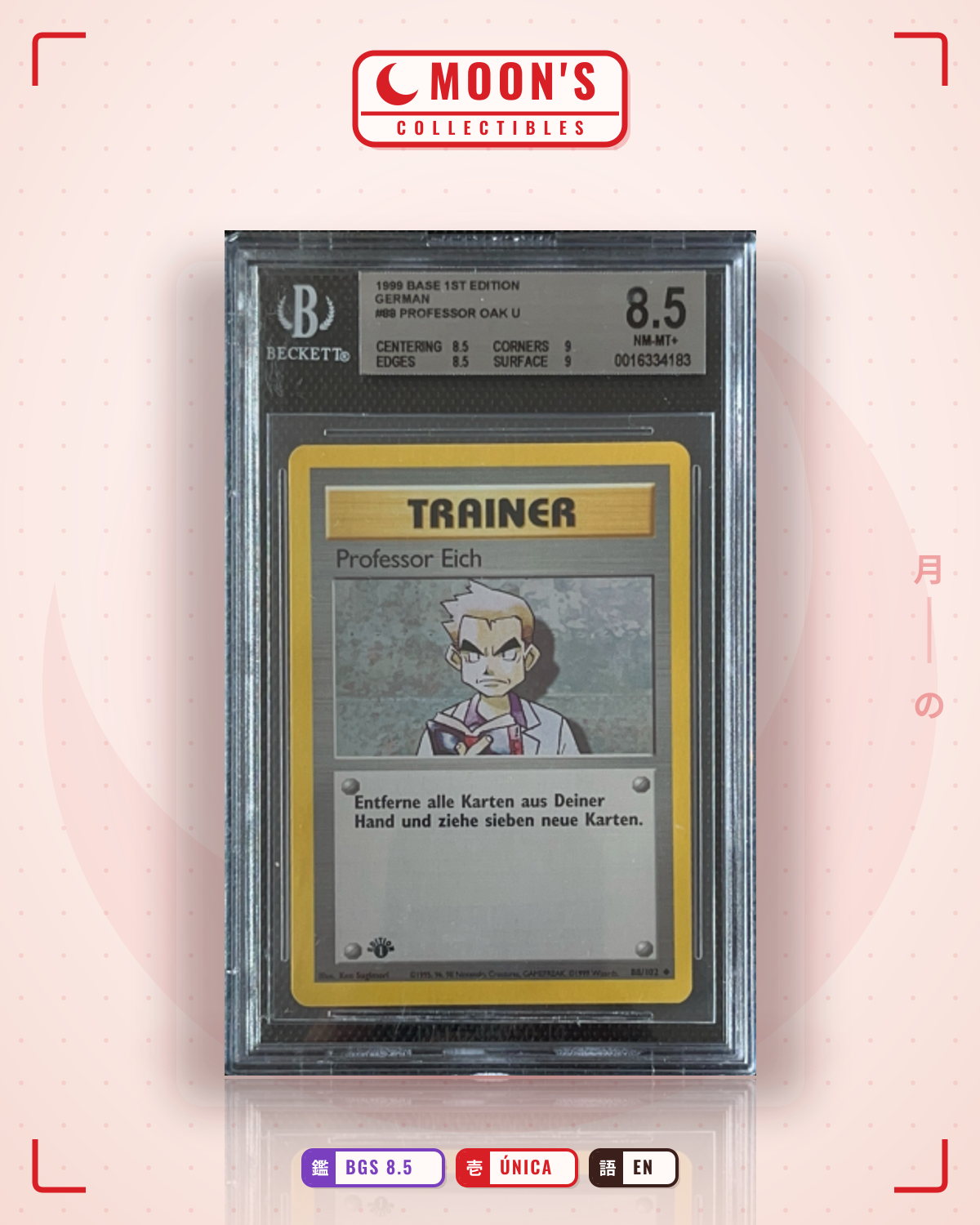 Carta Pokémon Professor Oak Aleman · Base #88/102 (BGS 8.5) — pieza única en Moon's Collectibles México