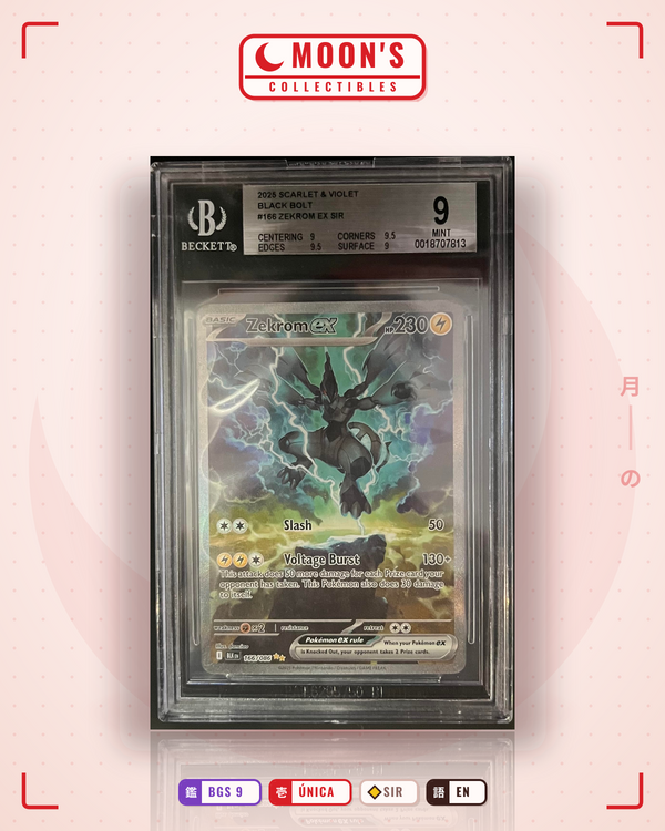 Carta Pokémon Zekrom ex · Black Bolt #166/086 (BGS 9) — pieza única en Moon's Collectibles México