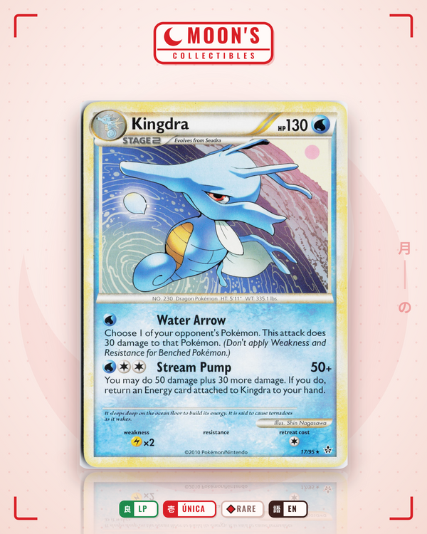 Carta Pokémon Kingdra · HS—Unleashed #17/95 (LP) — pieza única en Moon's Collectibles México
