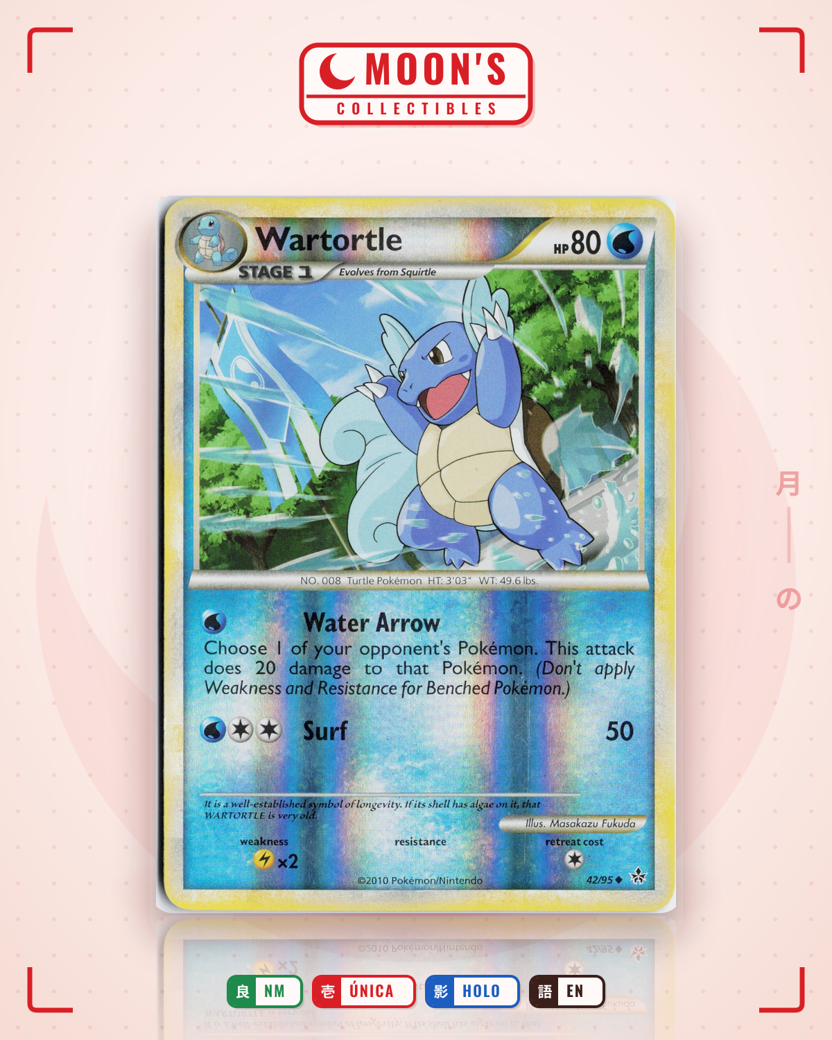 Carta Pokémon Wartortle · HS—Unleashed #42/95 (NM) — pieza única en Moon's Collectibles México