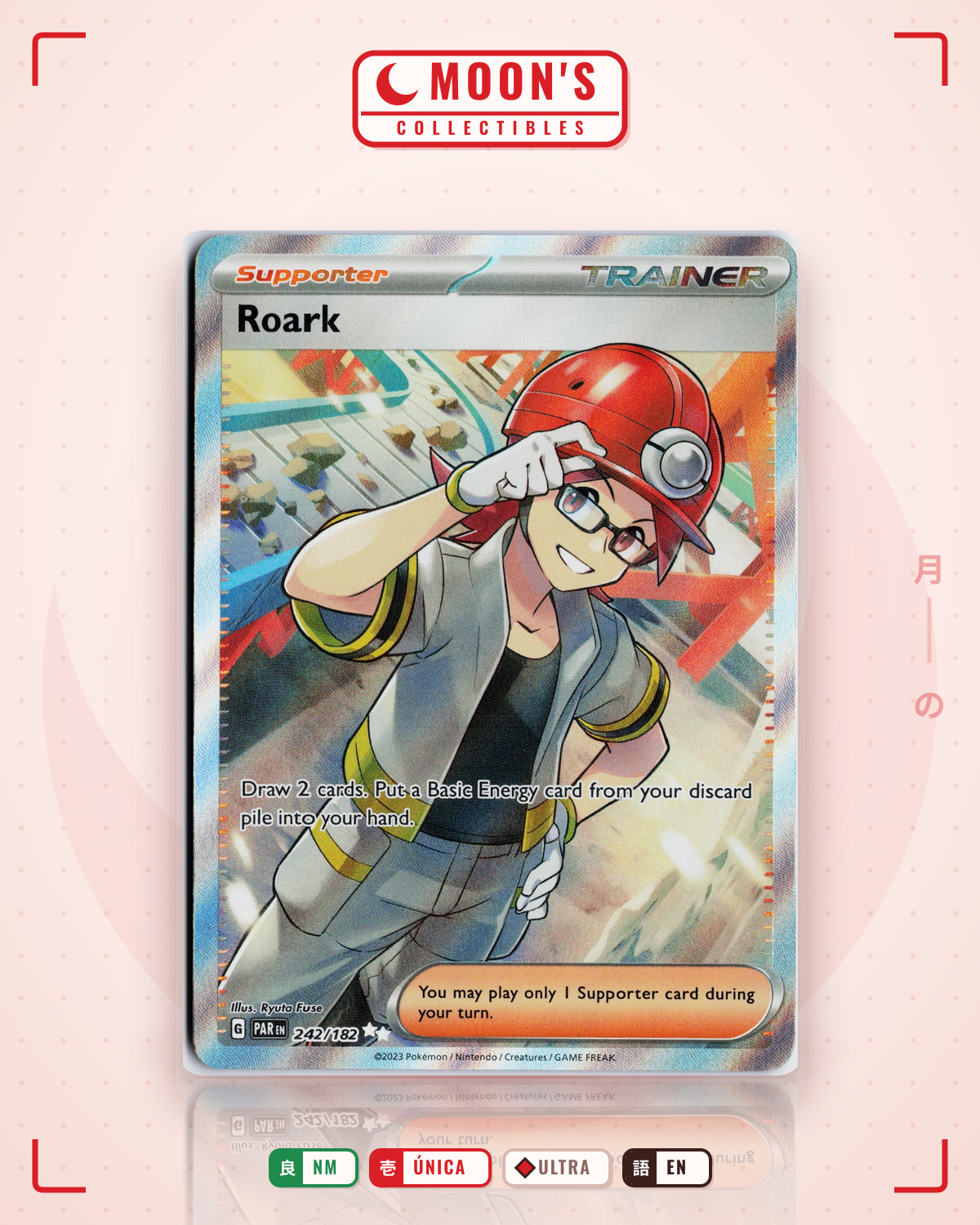 Carta Pokémon Roark · Paradox Rift #242/182 (NM) — pieza única en Moon's Collectibles México