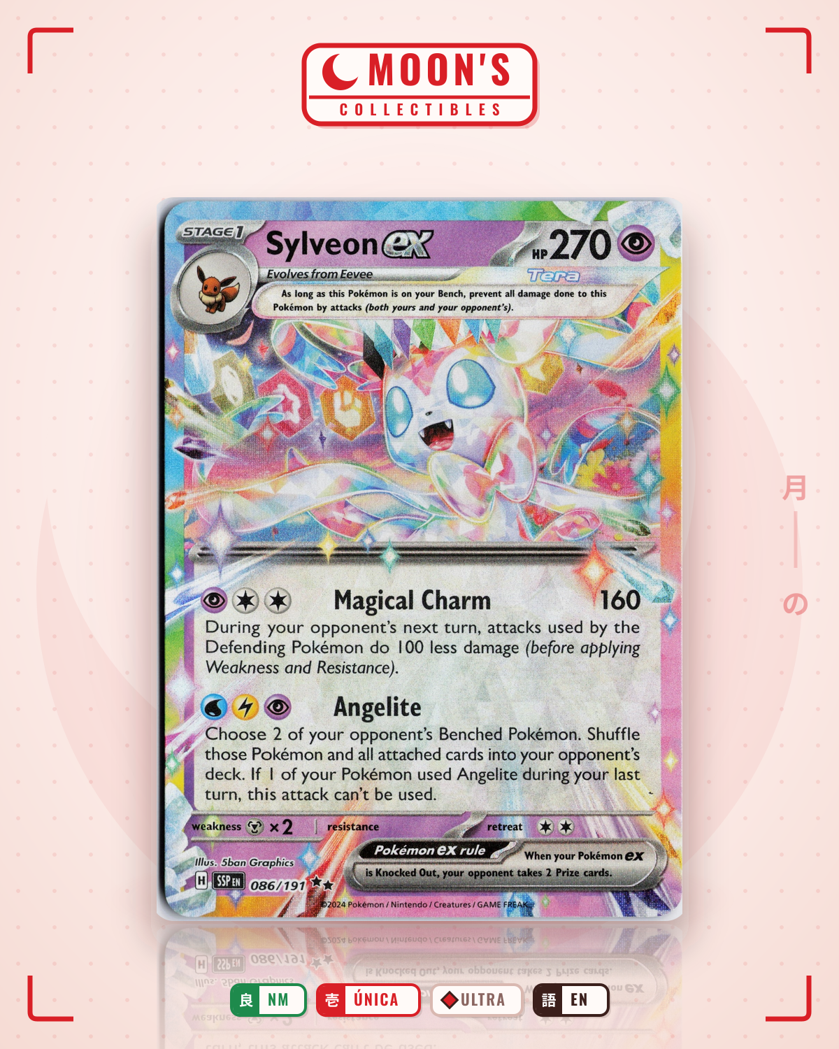 Carta Pokémon Sylveon ex · Surging Sparks #086/191 (NM) — pieza única en Moon's Collectibles México