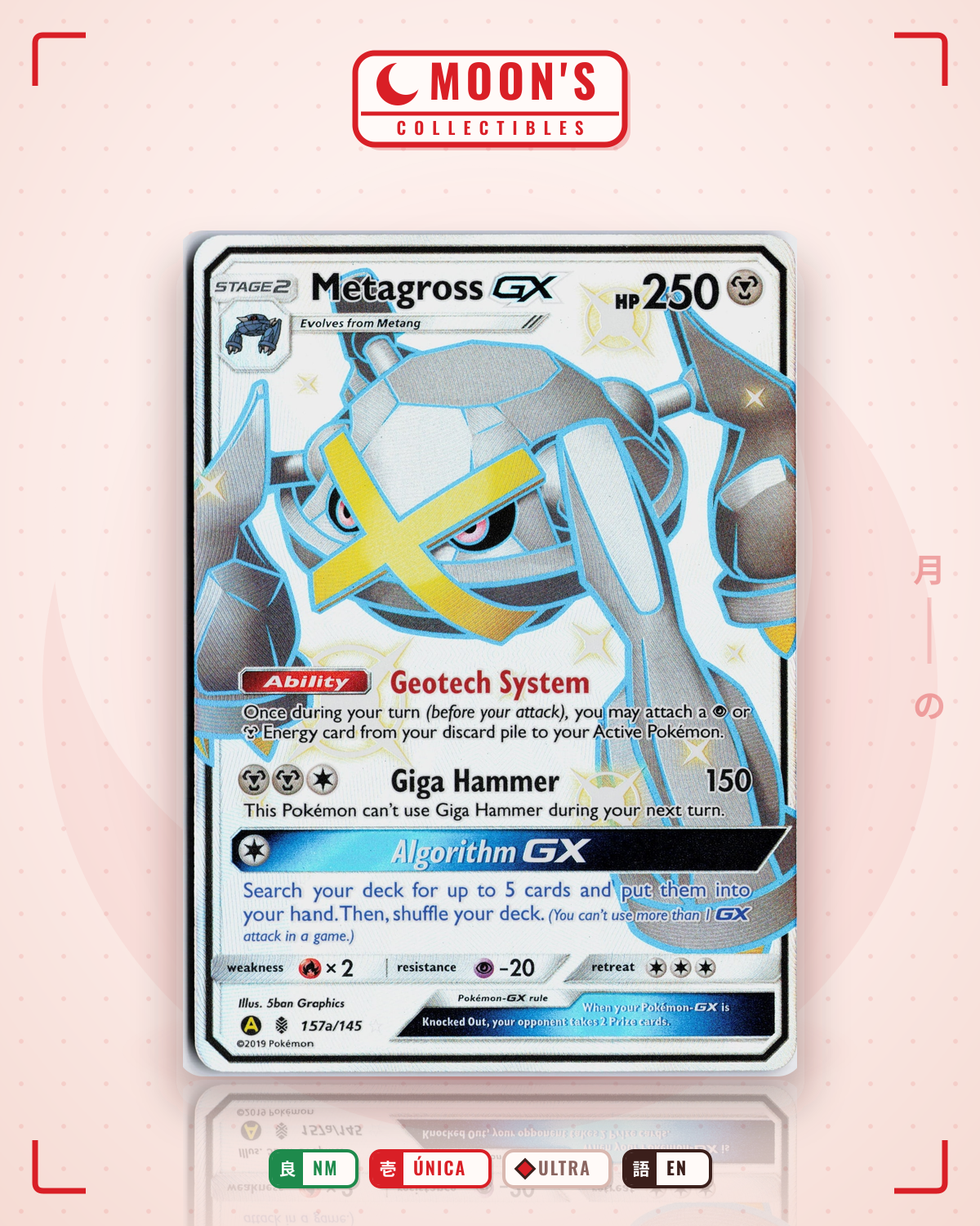 Carta Pokémon Metagross-GX · Guardians Rising #157a/145 (NM) — pieza única en Moon's Collectibles México