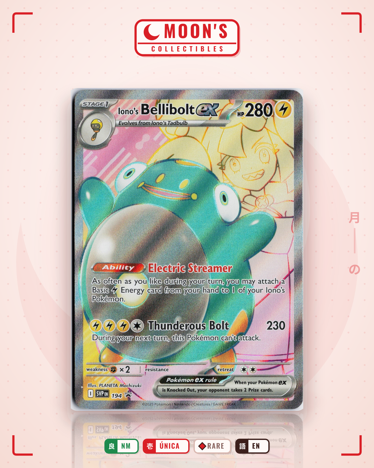 Carta Pokémon Iono's Bellibolt ex · Scarlet & Violet Black Star Promos #194 (NM) — pieza única en Moon's Collectibles México