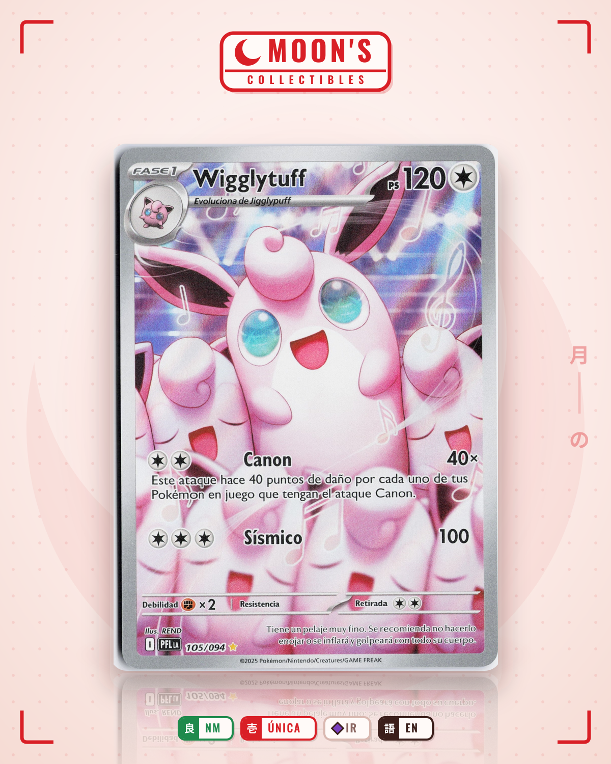 Carta Pokémon Wigglytuff · Phantasmal Flames #105/094 (NM) — pieza única en Moon's Collectibles México