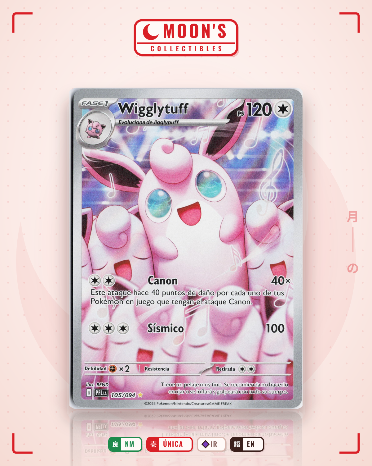 Carta Pokémon Wigglytuff · Phantasmal Flames #105/094 (NM) — pieza única en Moon's Collectibles México