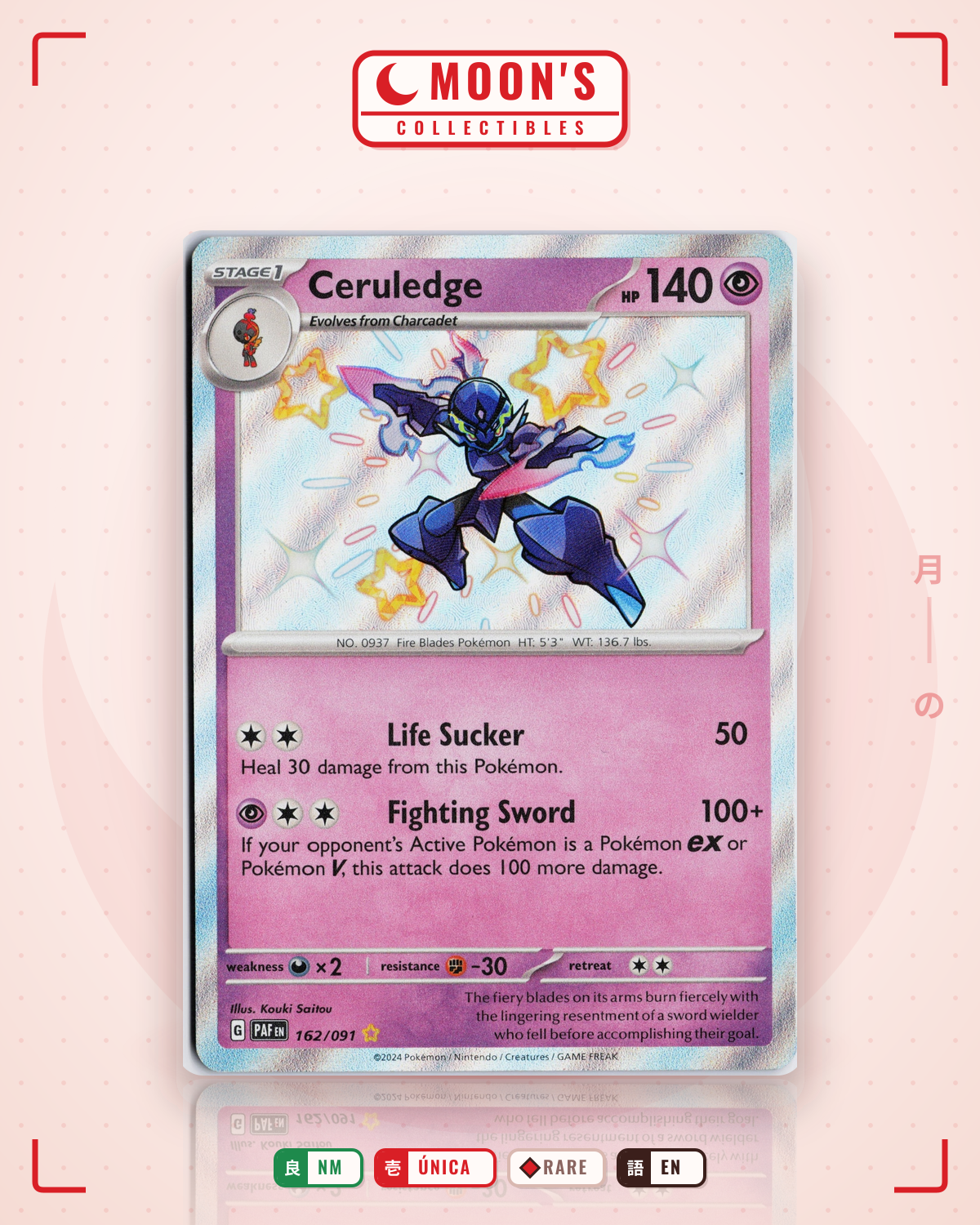 Carta Pokémon Ceruledge · Paldean Fates #162/091 (NM) — pieza única en Moon's Collectibles México