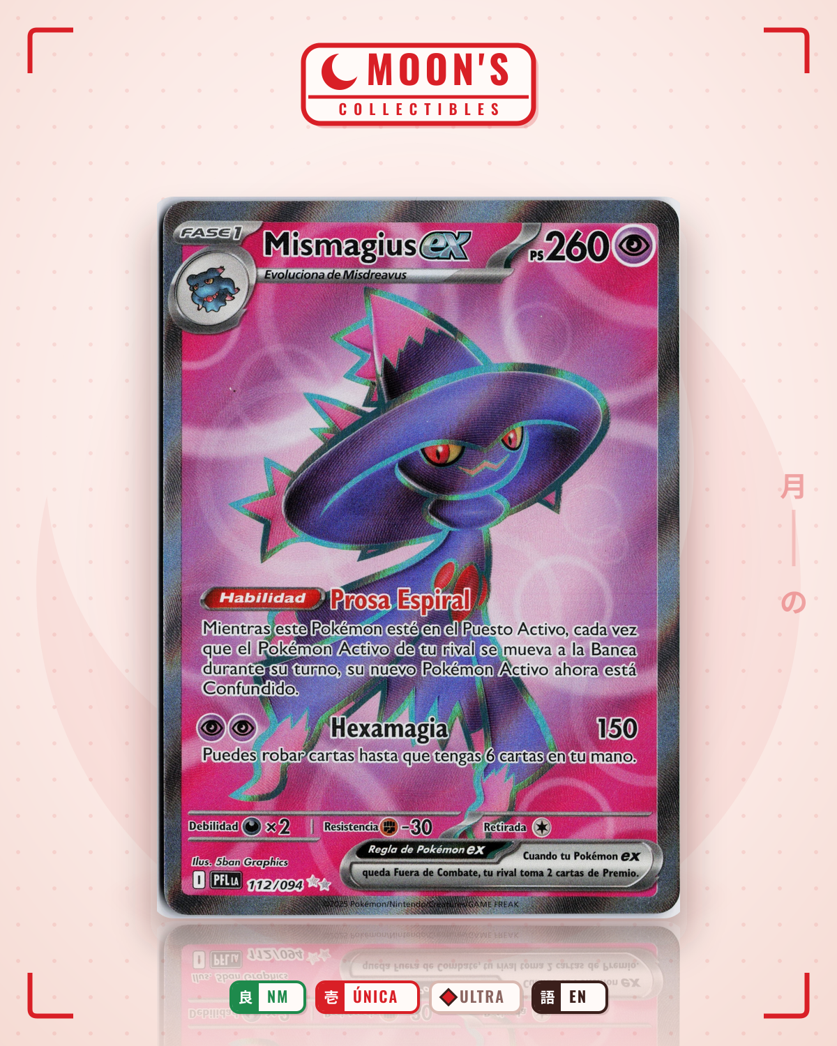 Carta Pokémon Mismagius ex · Phantasmal Flames #112/094 (NM) — pieza única en Moon's Collectibles México