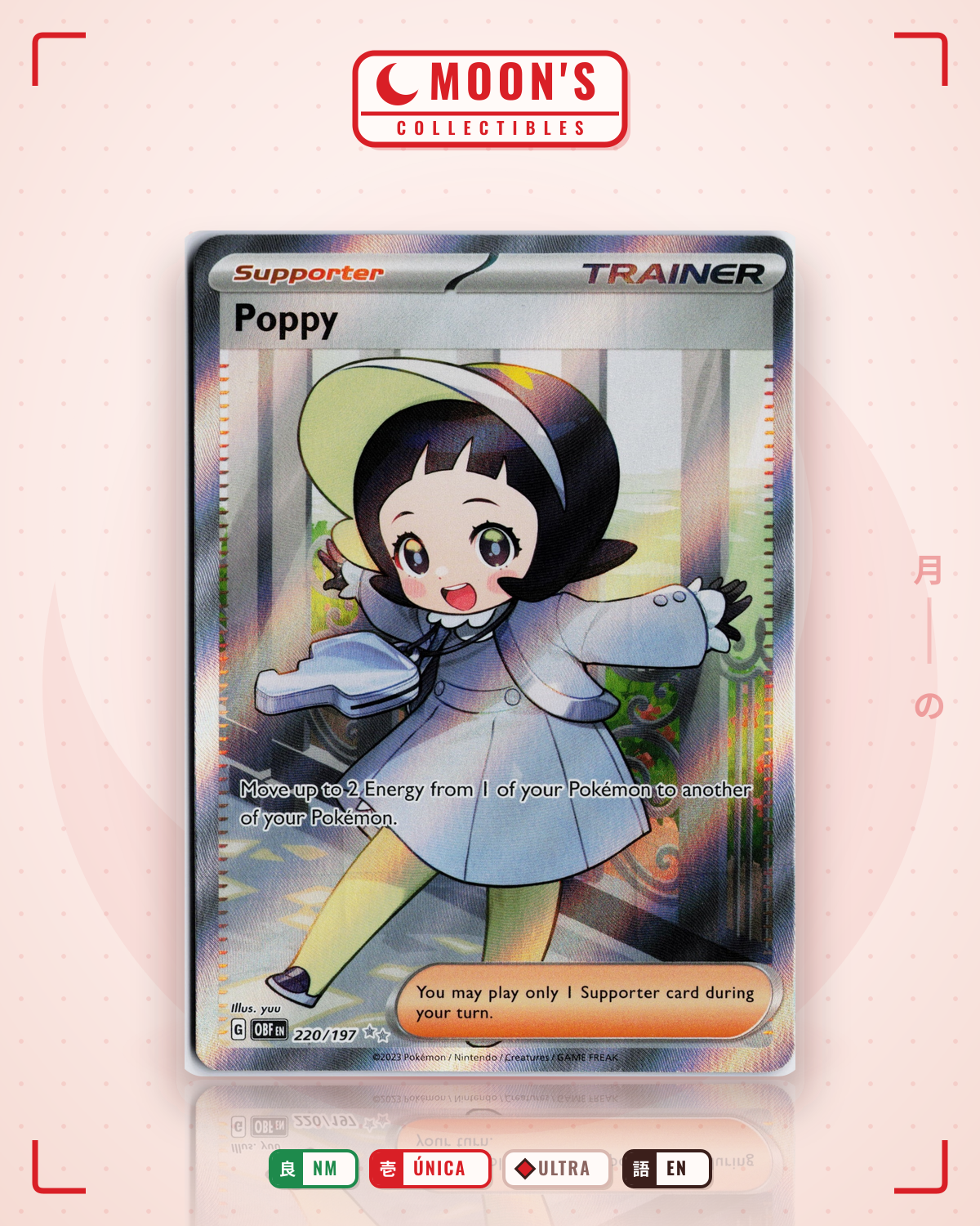 Carta Pokémon Poppy · Obsidian Flames #220/197 (NM) — pieza única en Moon's Collectibles México