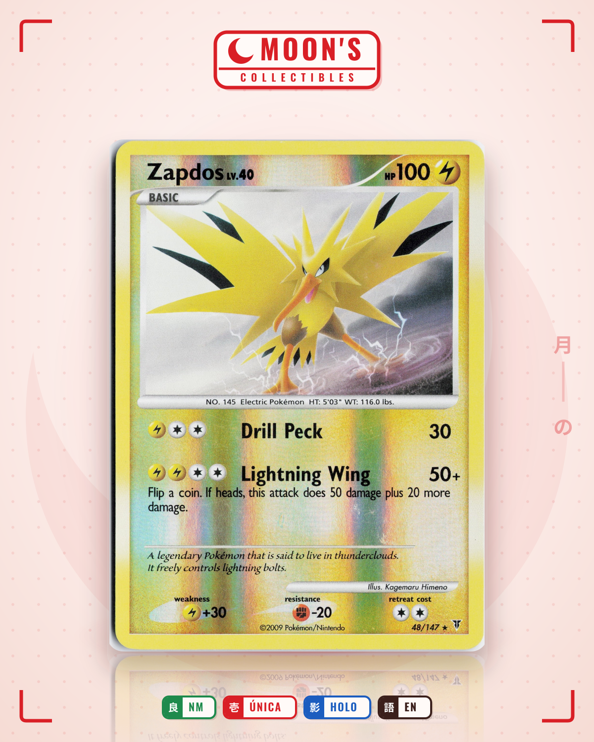 Carta Pokémon Zapdos · Supreme Victors #48/147 (NM) — pieza única en Moon's Collectibles México