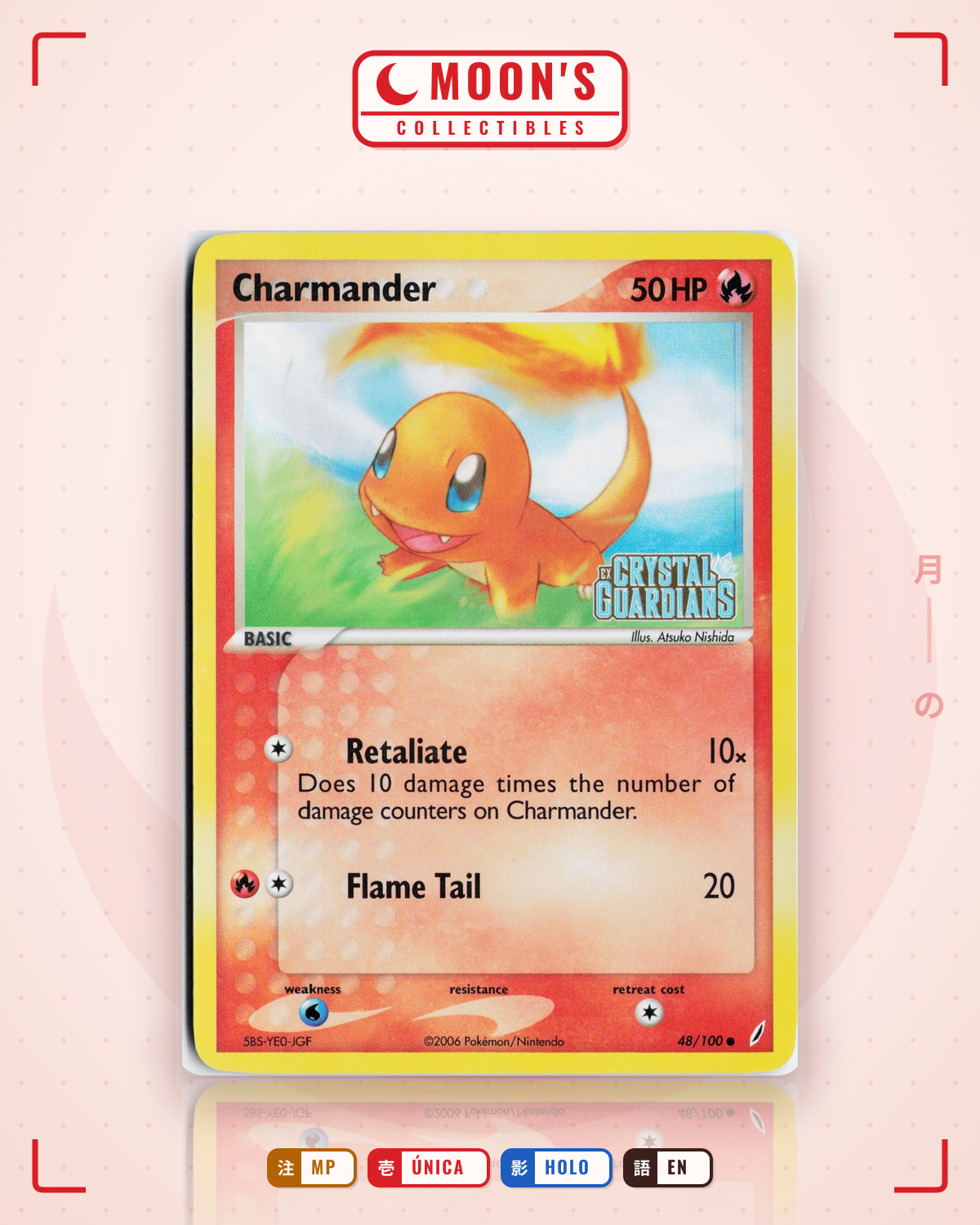 Carta Pokémon Charmander · Crystal Guardians #48/100 (MP) — pieza única en Moon's Collectibles México