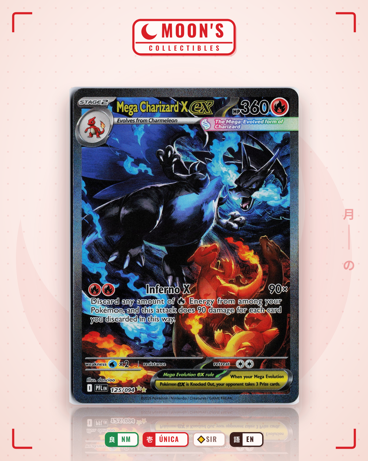 Carta Pokémon Mega Charizard X ex · Phantasmal Flames #125/094 (NM) — pieza única en Moon's Collectibles México