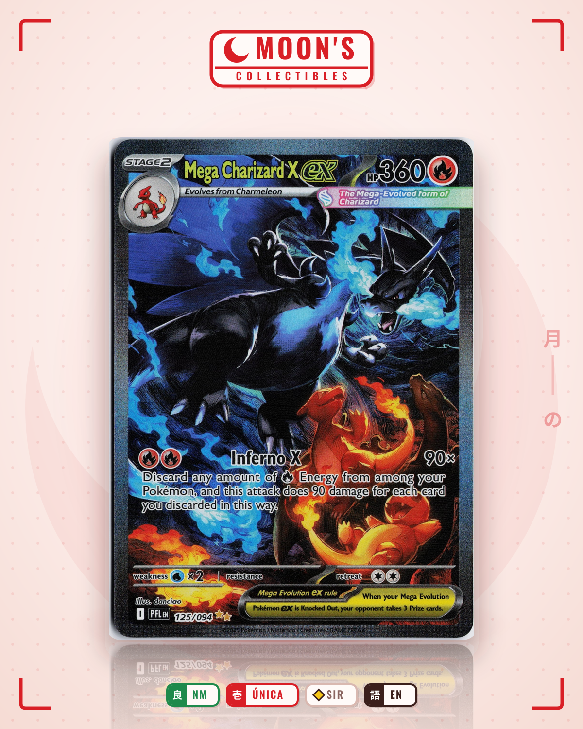 Carta Pokémon Mega Charizard X ex · Phantasmal Flames #125/094 (NM) — pieza única en Moon's Collectibles México