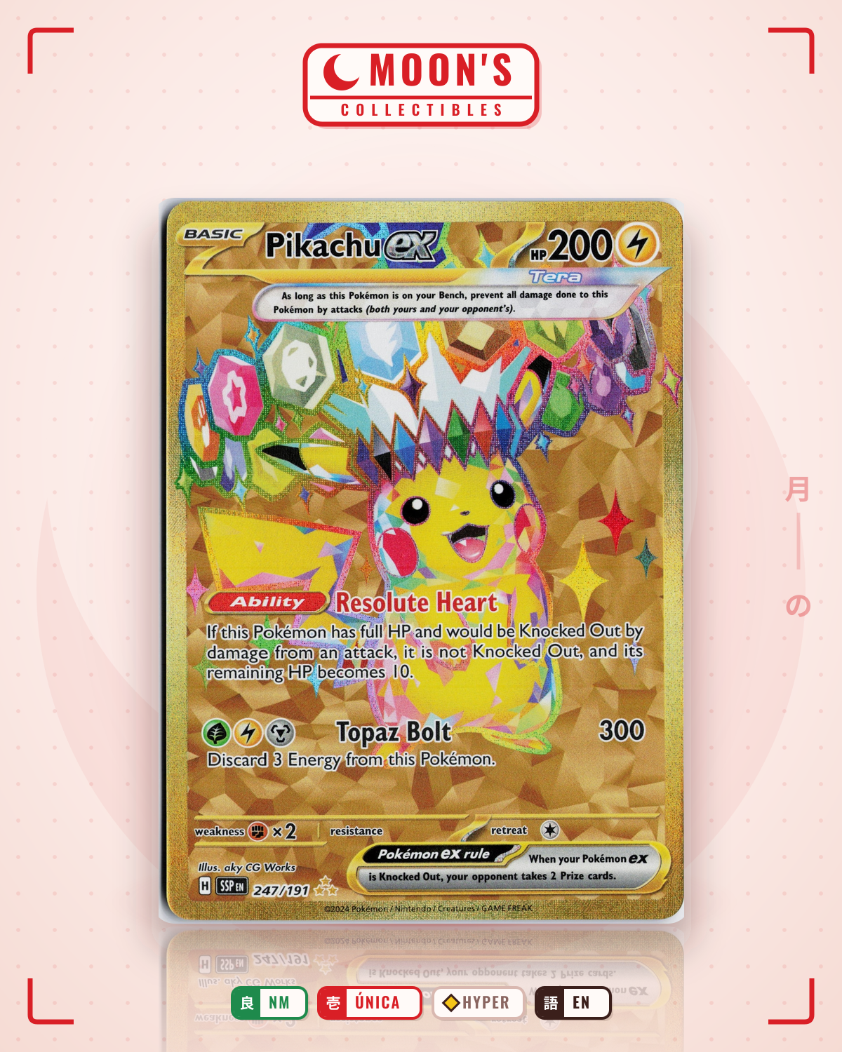 Carta Pokémon Pikachu ex · Surging Sparks #247/191 (NM) — pieza única en Moon's Collectibles México