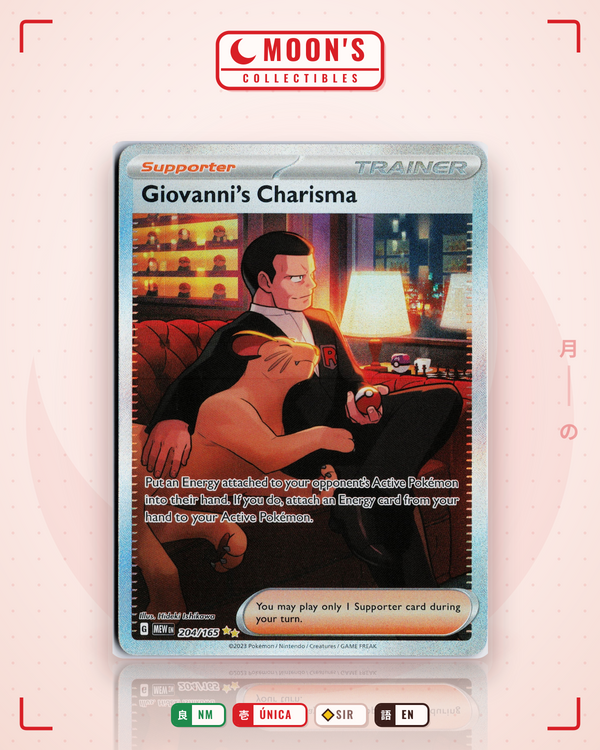 Carta Pokémon Giovanni's Charisma · 151 #204/165 (NM) — pieza única en Moon's Collectibles México