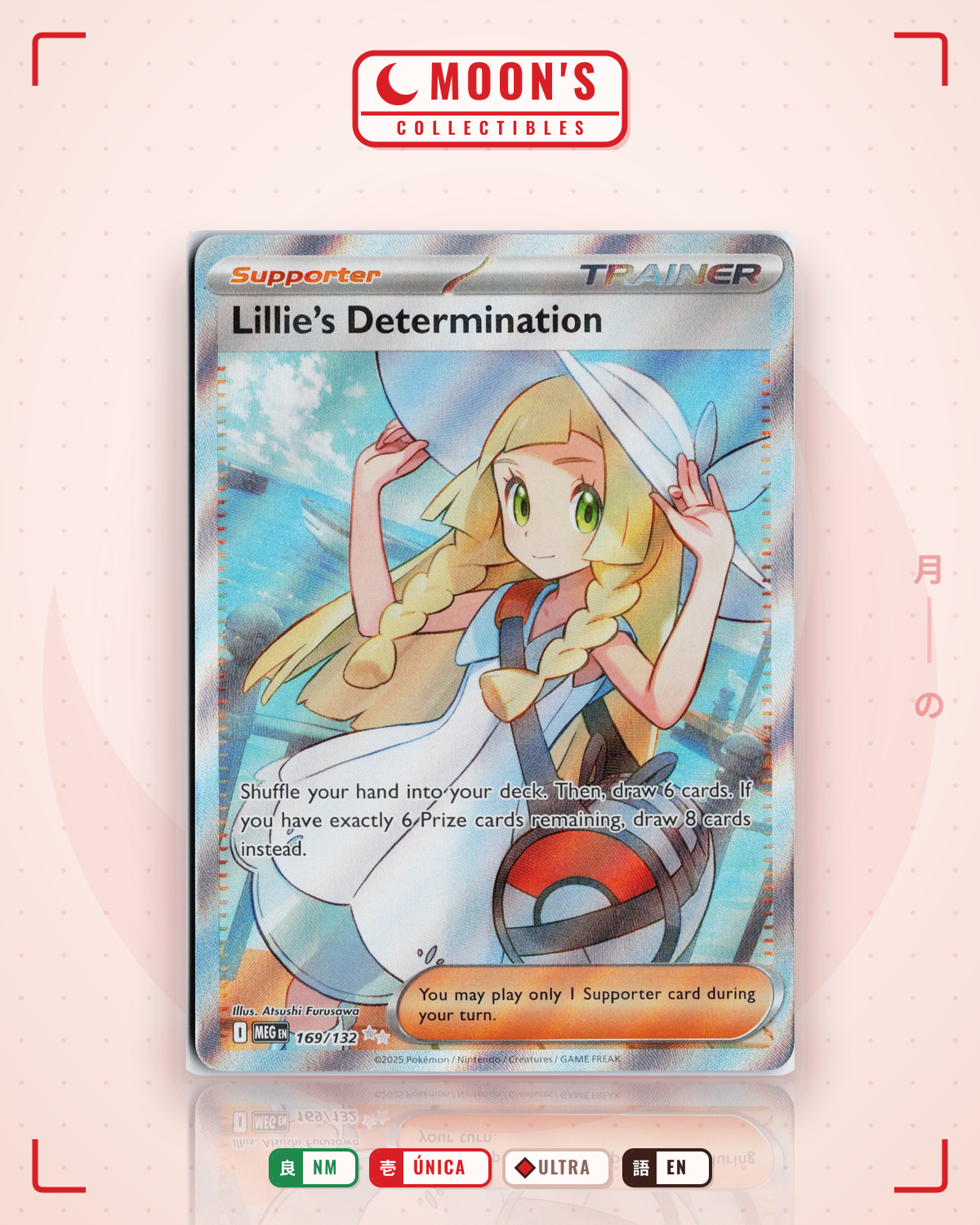 Carta Pokémon Lillie's Determination · Mega Evolution #169/132 (NM) — pieza única en Moon's Collectibles México