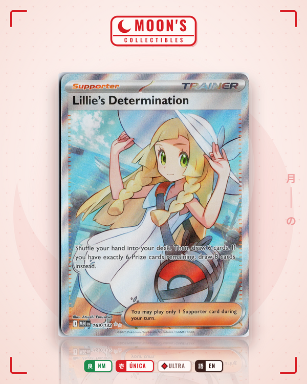 Carta Pokémon Lillie's Determination · Mega Evolution #169/132 (NM) — pieza única en Moon's Collectibles México