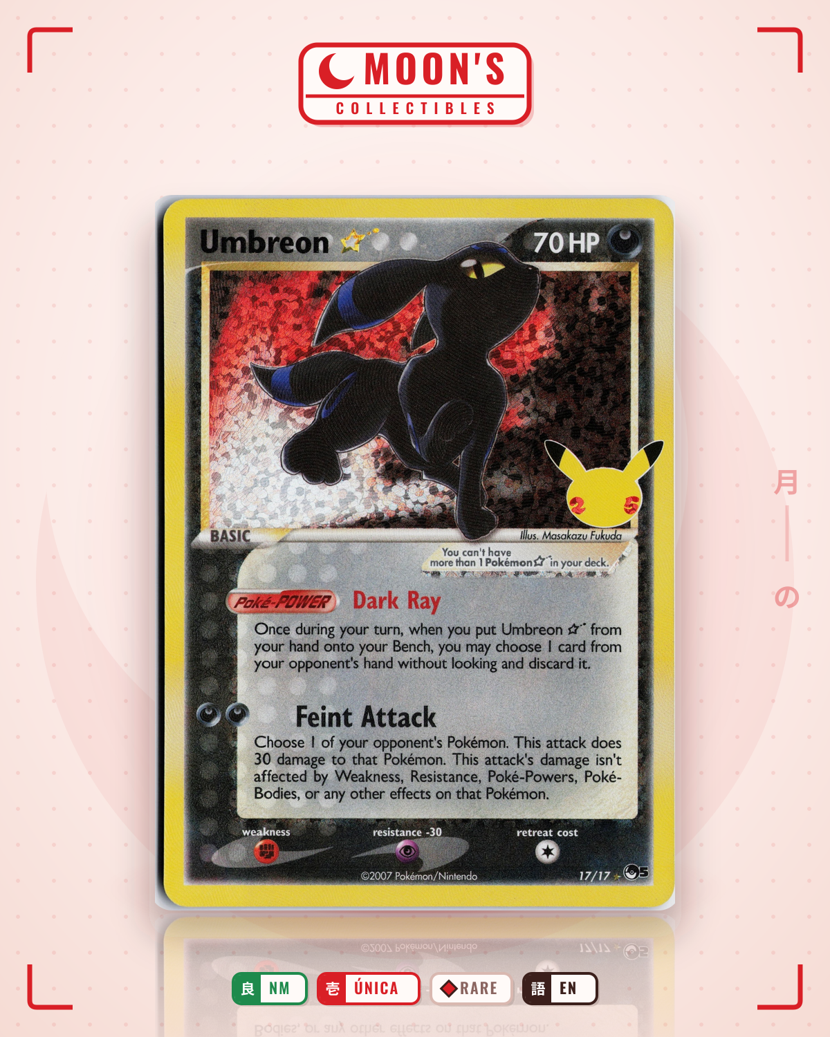 Carta Pokémon Umbreon ☆ · Celebrations: Classic Collection #17 (NM) — pieza única en Moon's Collectibles México