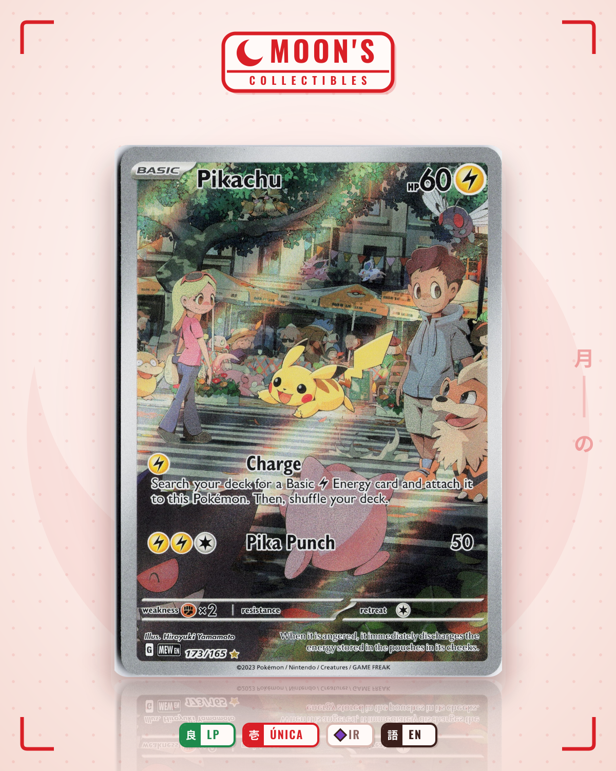 Carta Pokémon Pikachu · 151 #173/165 (LP) — pieza única en Moon's Collectibles México