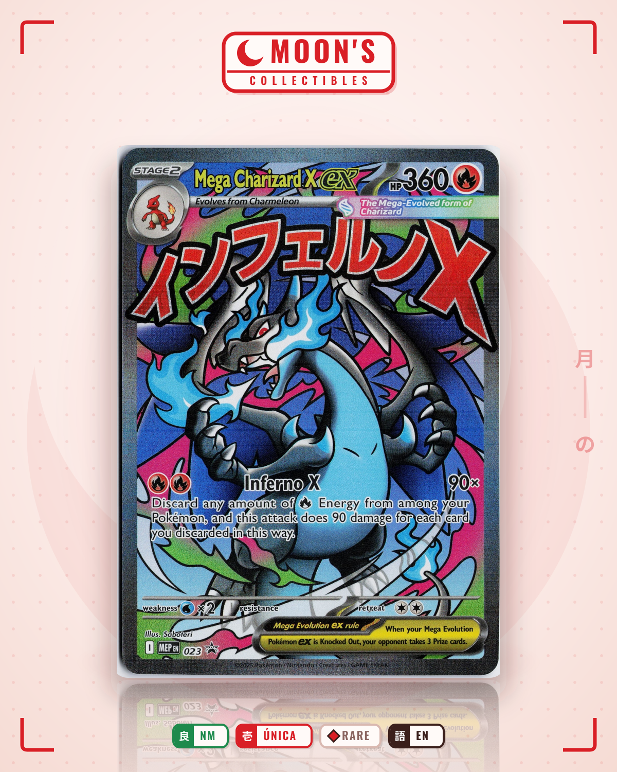 Carta Pokémon Mega Charizard X ex · Mega Evolution Black Star Promos #023 (NM) — pieza única en Moon's Collectibles México
