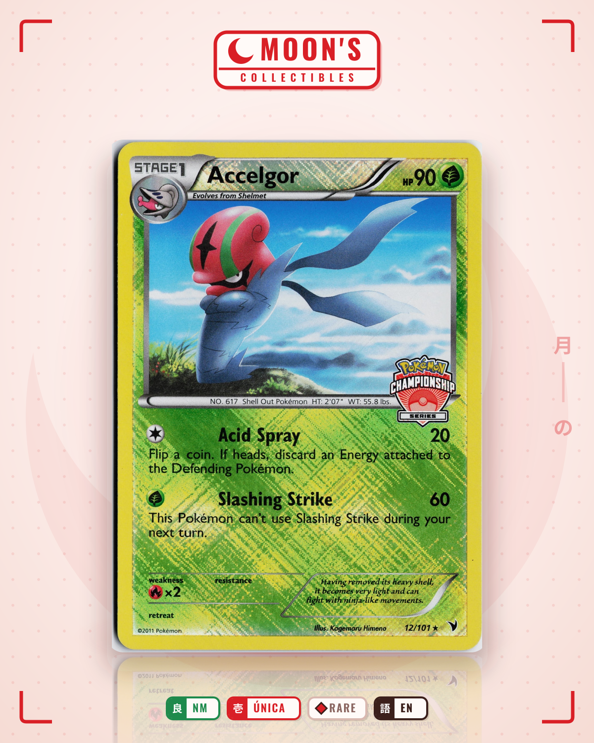 Carta Pokémon Accelgor · Noble Victories #12/101 (NM) — pieza única en Moon's Collectibles México