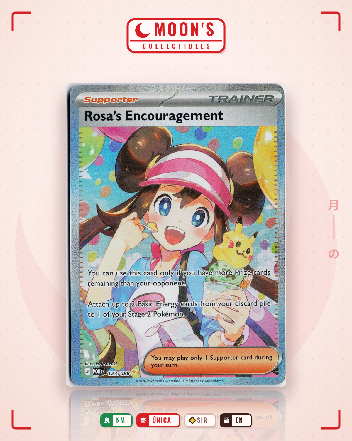 Carta Pokémon Rosa's Encouragement · Perfect Order #123/088 (NM) — pieza única en Moon's Collectibles México