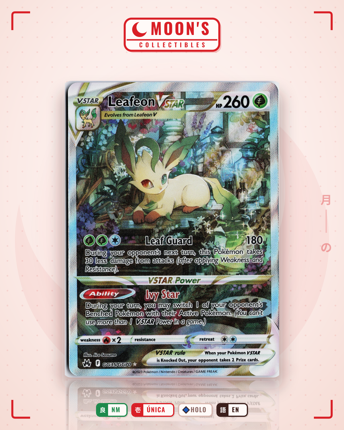 Carta Pokémon Leafeon VSTAR · Crown Zenith Galarian Gallery #GG35/GG70 (NM) — pieza única en Moon's Collectibles México