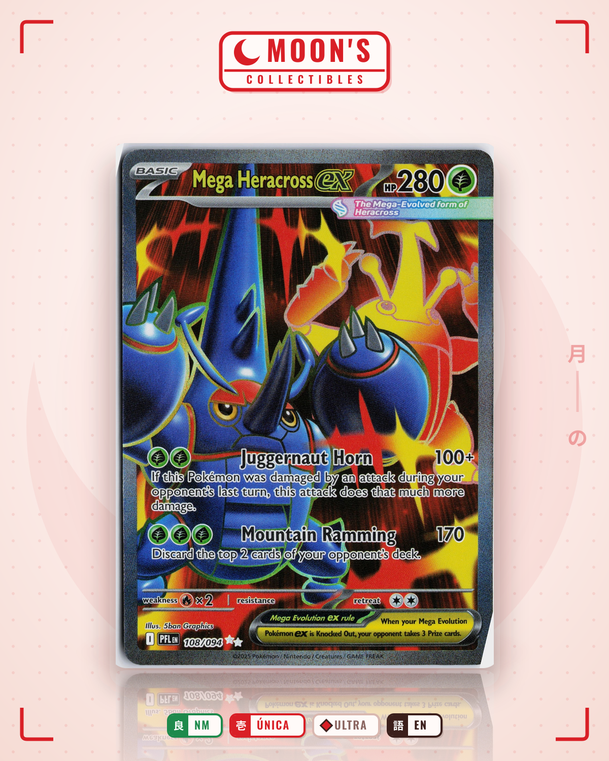 Carta Pokémon Mega Heracross ex · Phantasmal Flames #108/094 (NM) — pieza única en Moon's Collectibles México