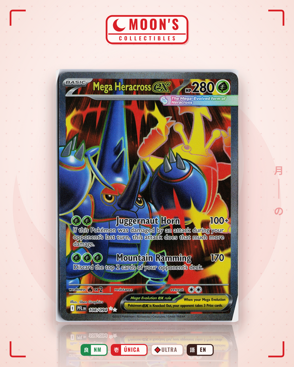 Carta Pokémon Mega Heracross ex · Phantasmal Flames #108/094 (NM) — pieza única en Moon's Collectibles México