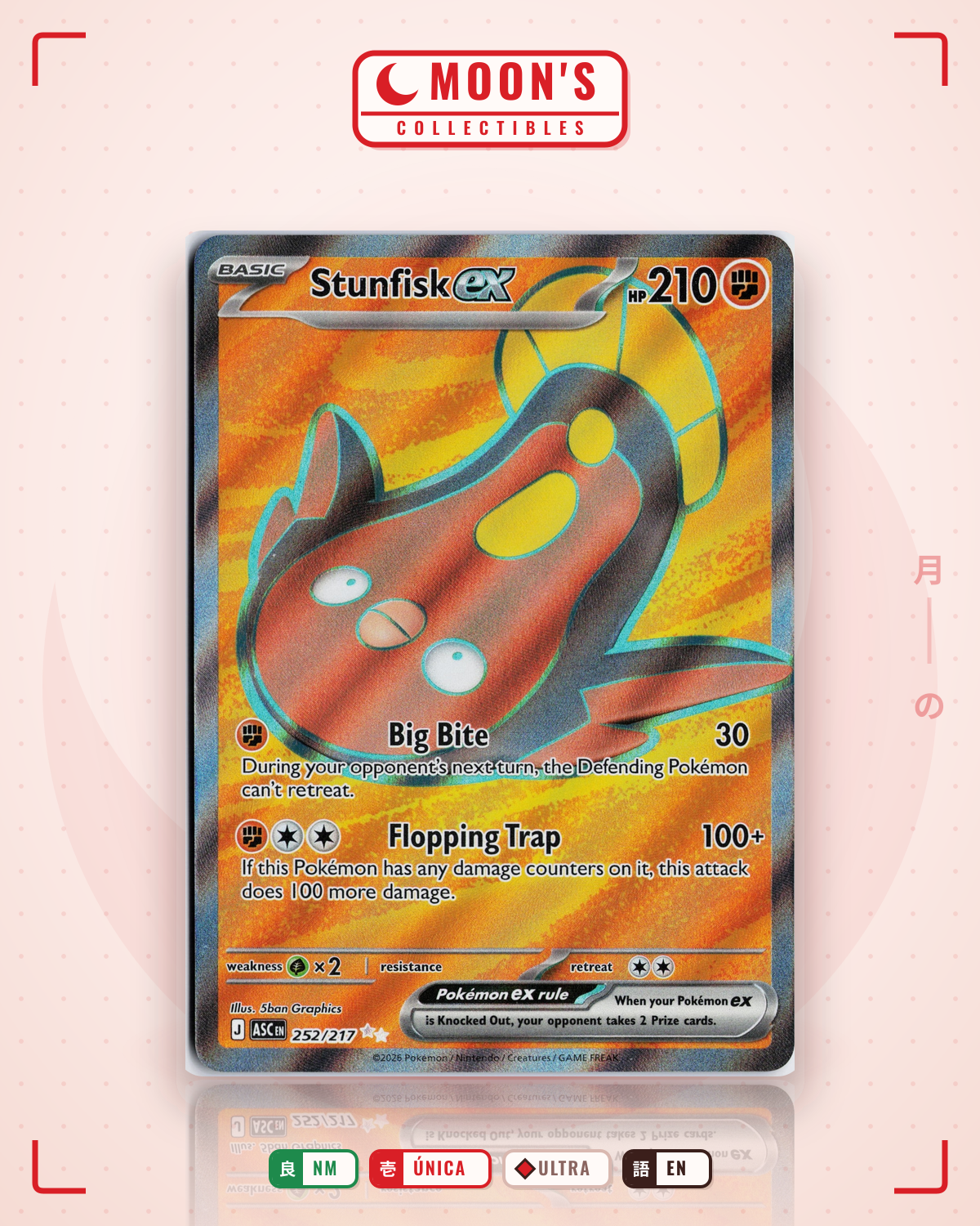 Carta Pokémon Stunfisk ex · Ascended Heroes #252/217 (NM) — pieza única en Moon's Collectibles México