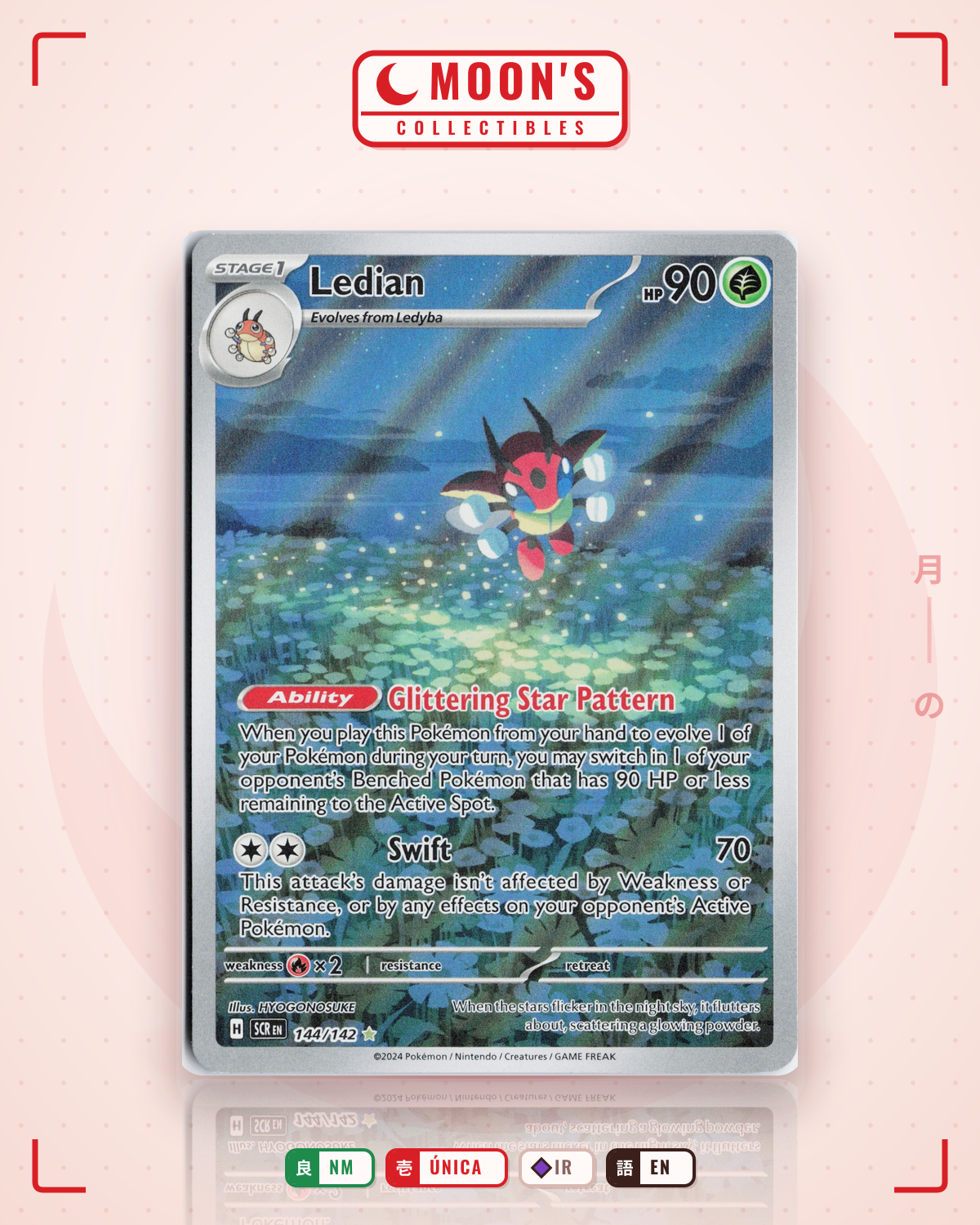 Carta Pokémon Ledian · Stellar Crown #144/142 (NM) — pieza única en Moon's Collectibles México