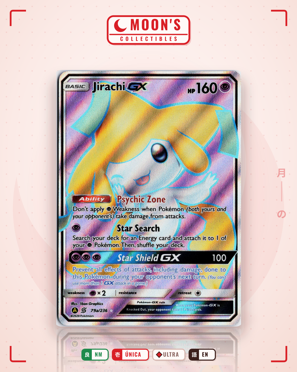 Carta Pokémon Jirachi-GX · Unified Minds #79a/236 (NM) — pieza única en Moon's Collectibles México