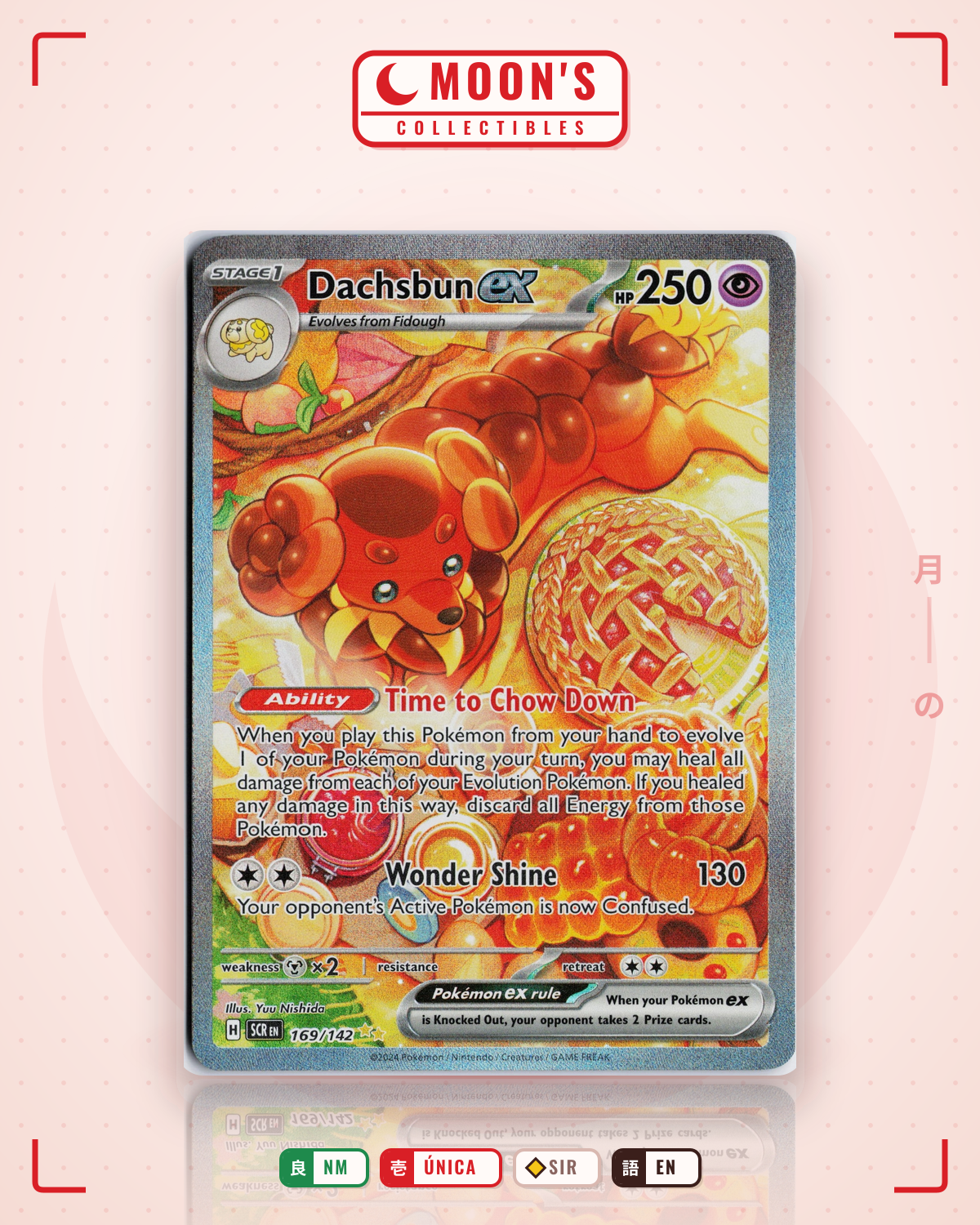 Carta Pokémon Dachsbun ex · Stellar Crown #169/142 (NM) — pieza única en Moon's Collectibles México