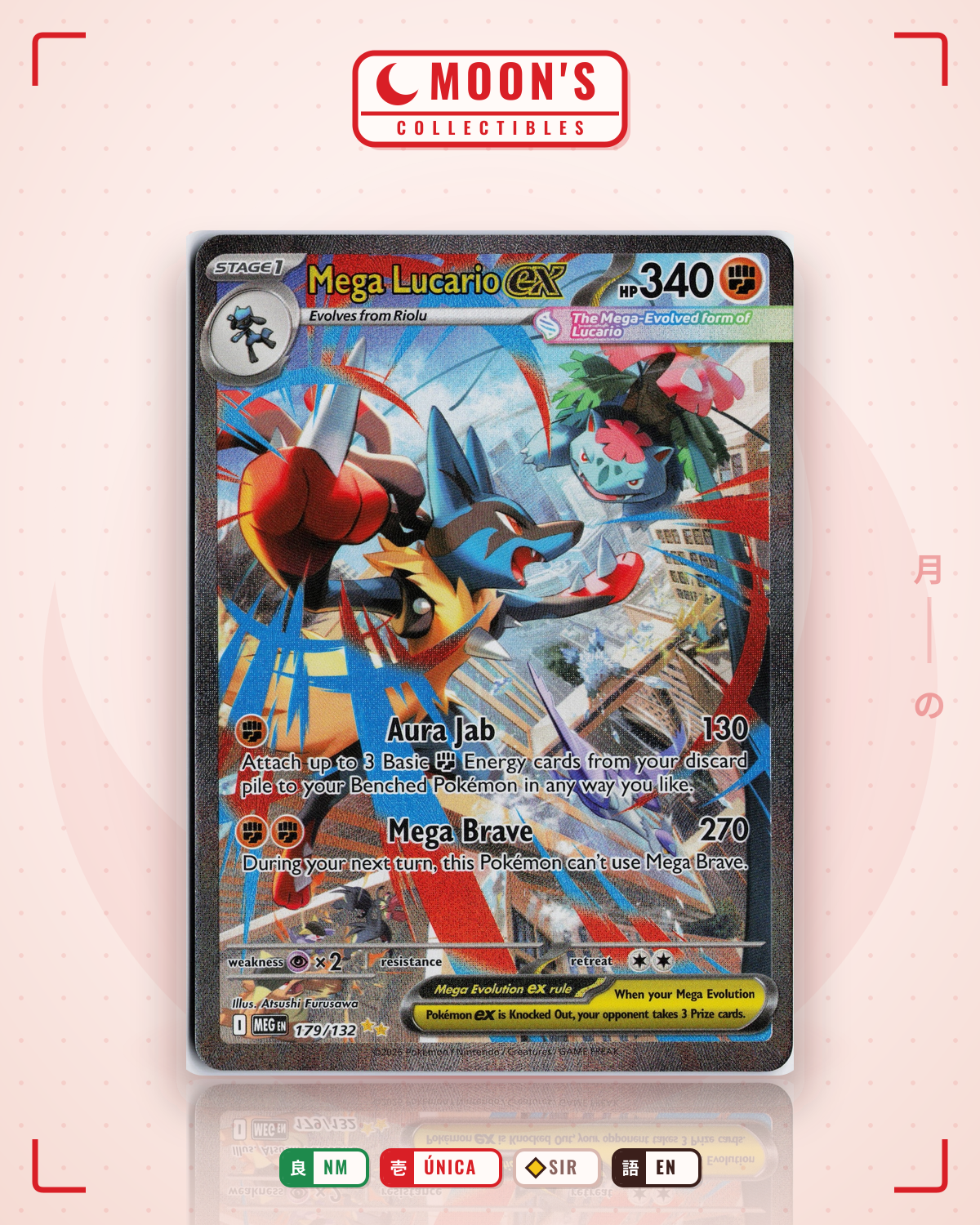 Carta Pokémon Mega Lucario ex · Mega Evolution #179/132 (NM) — pieza única en Moon's Collectibles México