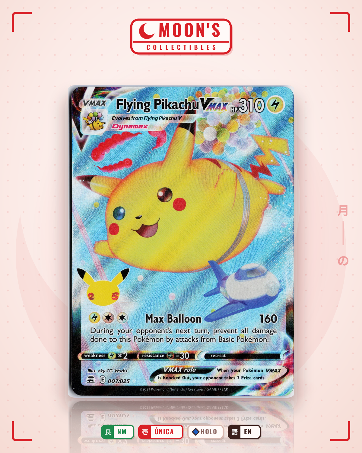 Carta Pokémon Flying Pikachu VMAX · Celebrations #7 (NM) — pieza única en Moon's Collectibles México