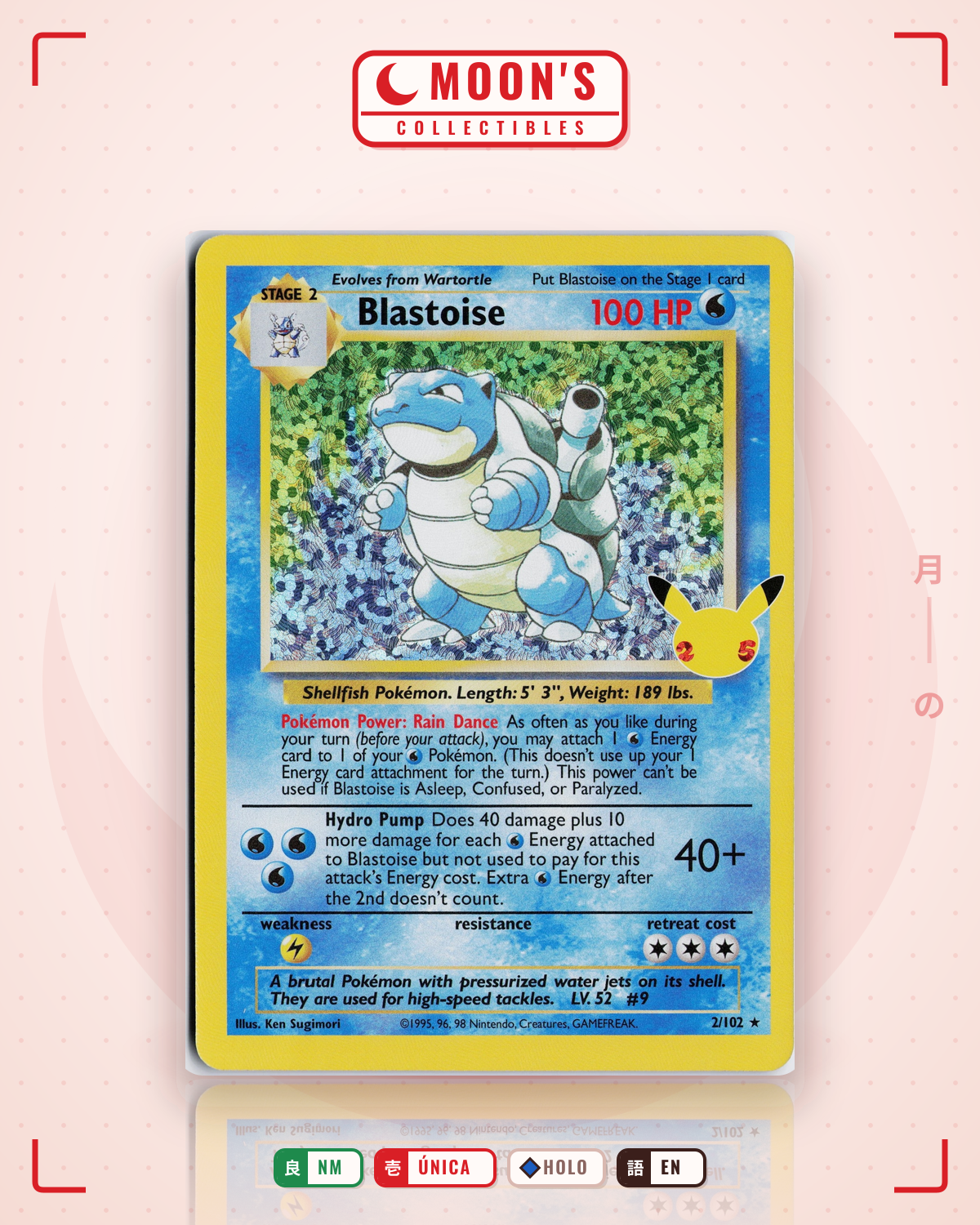 Carta Pokémon Blastoise · Celebrations #2/102 (NM) — pieza única en Moon's Collectibles México
