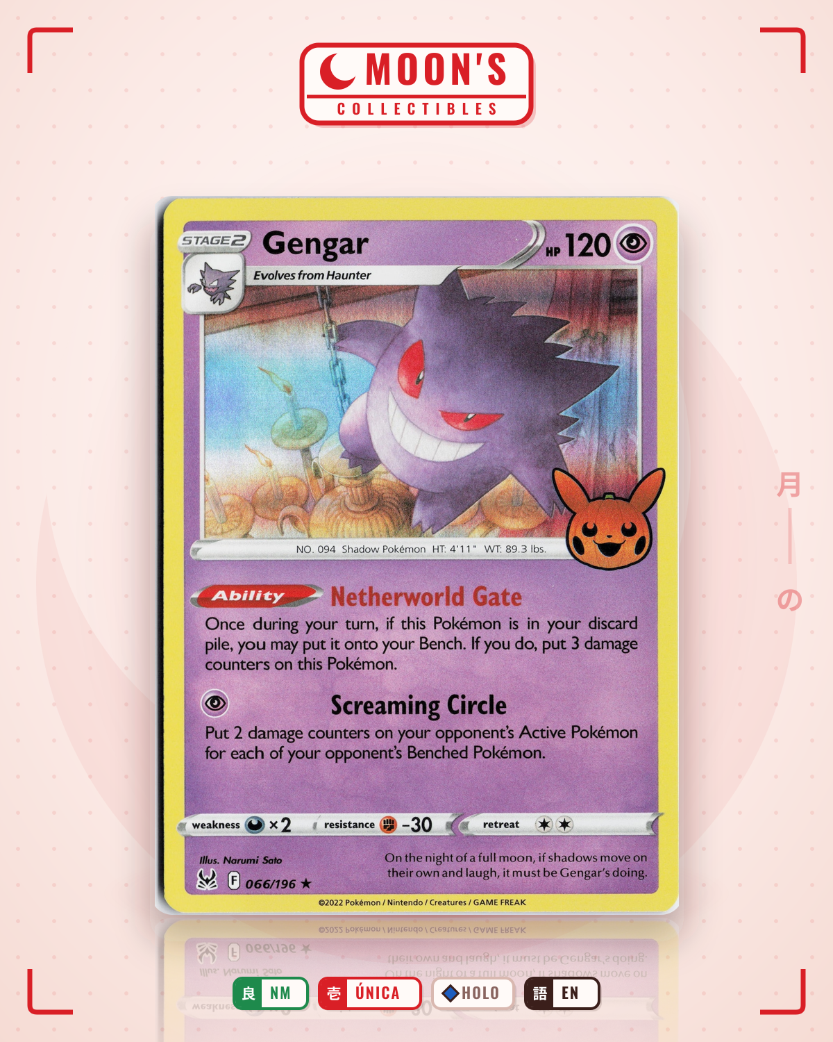 Carta Pokémon Gengar · Lost Origin #066/196 (NM) — pieza única en Moon's Collectibles México