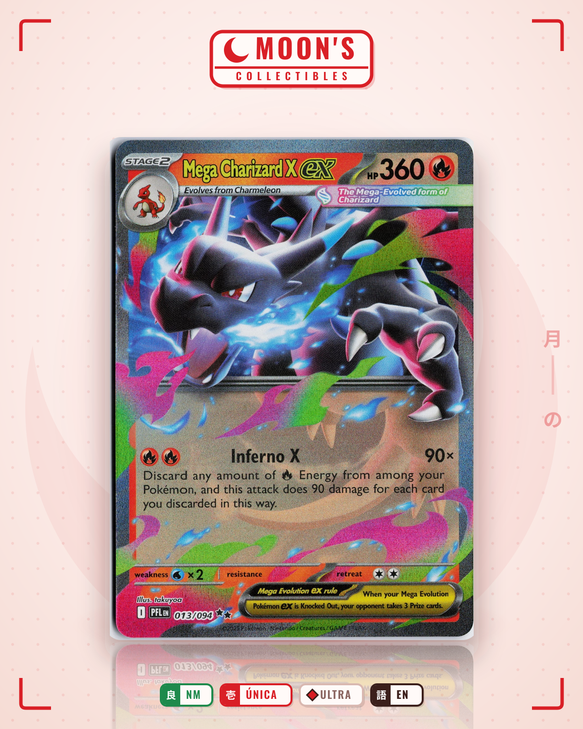 Carta Pokémon Mega Charizard X ex · Phantasmal Flames #013/094 (NM) — pieza única en Moon's Collectibles México
