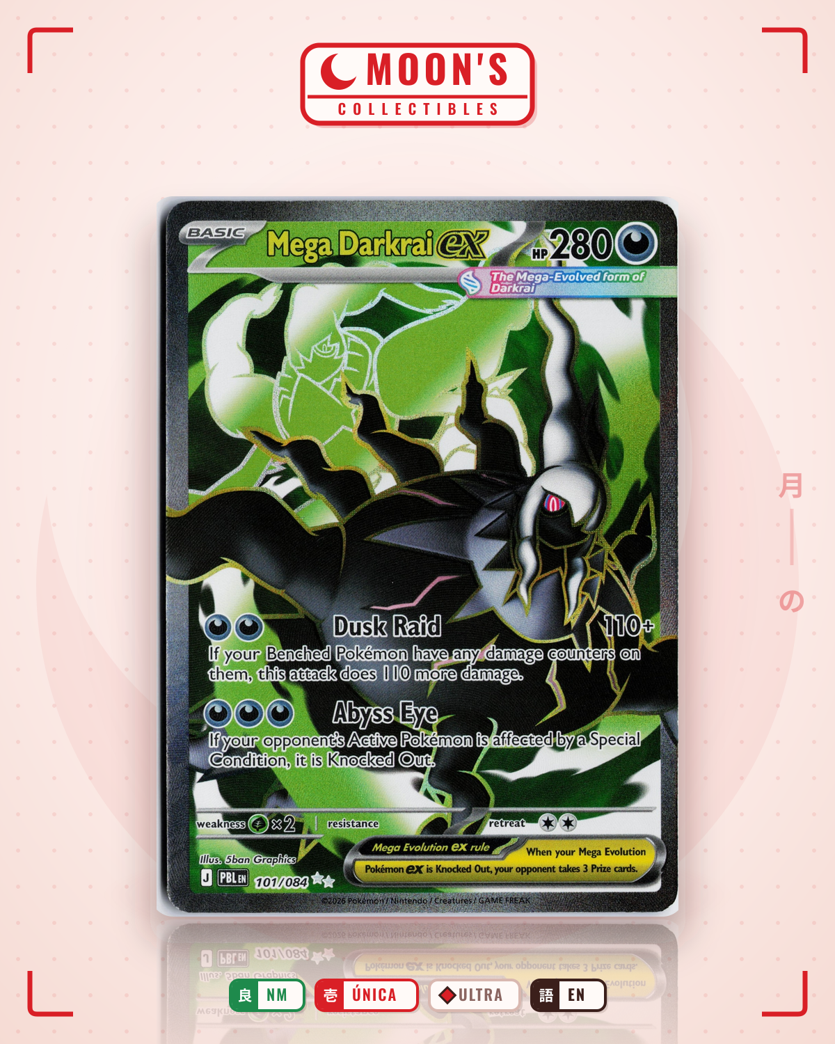 Carta Pokémon Mega Darkrai ex · Pitch Black #101/084 (NM) — pieza única en Moon's Collectibles México
